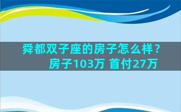 舜都双子座的房子怎么样？房子103万 首付27万